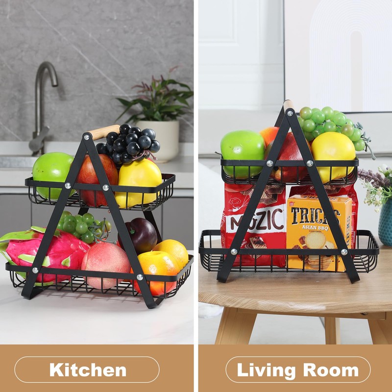 CHPHI 2 Tier Countertop Fruit Basket, Metal Stackable Fruit Bowl