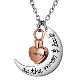 Richsteel Rose Gold Moon Cremation Necklace for Women Mom Grandma I Love You to the Moon Back Heart Urn Jewelry for Ashes Human Dog Pets