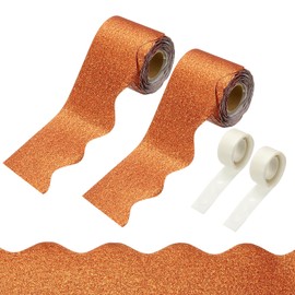 PATIKIL 2 Rolls Glitter Bulletin Board Borders, 65.6ft Light Brown Border for Bulletin Board with Clear Sticky Dots Scalloped Trim for Office Party Classroom Decorations