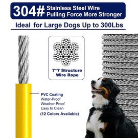 Tie Out Cable for Large Dogs, Dog Runner for Yard, Heavy Duty Swivel Hooks Lead Holds Break Strength of 1000lbs, Steel Wire Chain Dog Leash Cable for Yard (Yellow 50FT)