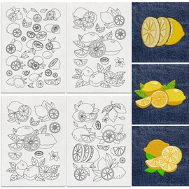 DOODLREAM 30Pcs Lemon Water Soluble Hand Sewing Stabilizers, 21 x 29.7cm Lemon Slices Embroidery Pattern Stabilizer, 4 Sheets Fruit Stick and Stitch Embroidery Paper Sticker