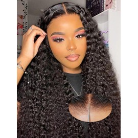 24 Inch Curly Glueless Pre Plucked Pre Cut 7X5 HD Lace Pre Bleached Knots Wigs Human Hair,Wear and Go Water Wave Lace Front Wig with Natural Hairline Baby Hair for Black Women 200% Density