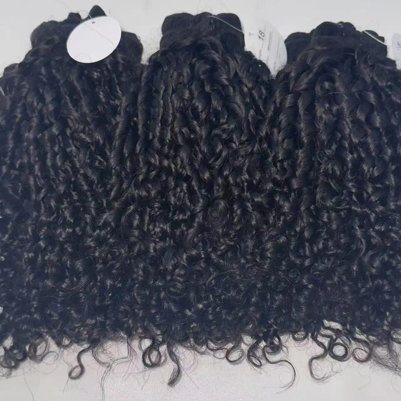Pixie Curly Human Hair Bundle With Closure Natural Black Color