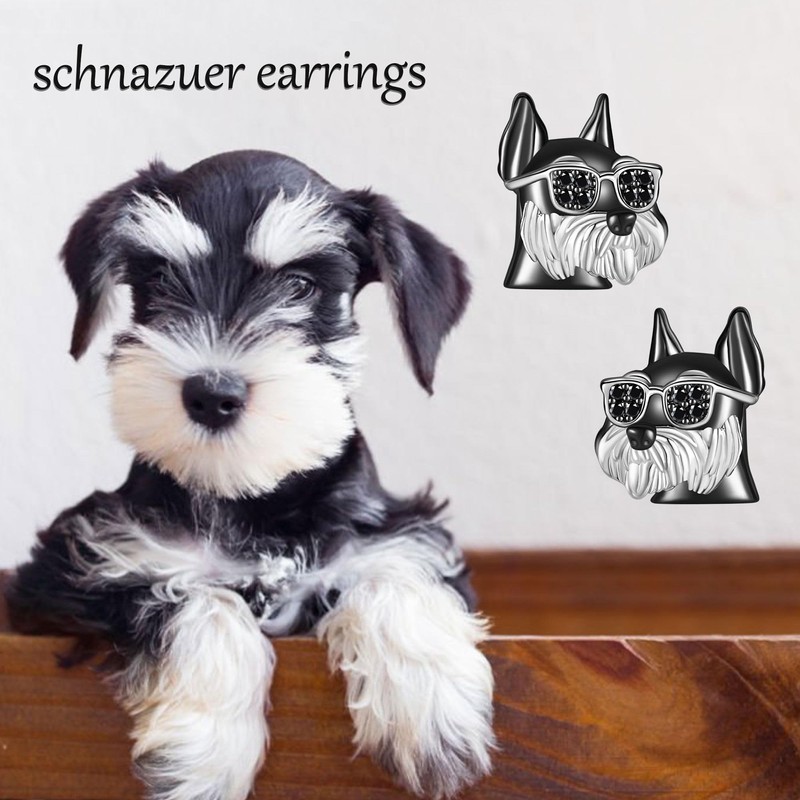DAYLINLOVE Schnauzer Stud Earrings S925 Sterling Silver Schnauzer Earrings Cool