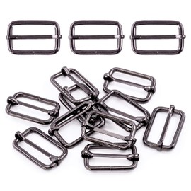 Swpeet 60Pcs 1/2 Inch - 13mm Gun-Black Metal Rings Rectangle Adjuster Triglides Slides Buckle, Roller Pin Buckles Slider Strap Adjuster Keychains for Belt Bags DIY (Gun-Black, 1/2 Inch)