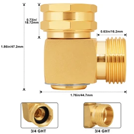 UNWAVER Garden Hose Swivel elbow Connector 90 Degree Solid Brass Pipe Fittings Hose Kink Protector 3/4" GHT RV Water Intake Hose Adapter (1PCS)