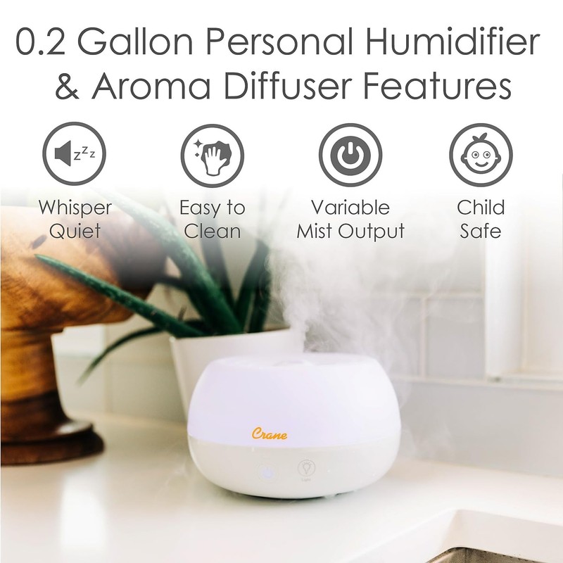 Crane Portable Ultrasonic Travel Humidifier & Aroma Diffuser – 0.2
