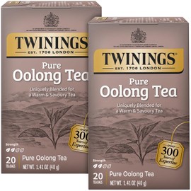 Twinings Pure Oolong Tea 2-Pack – Golden Caffeinated Tea, Individually Wrapped Tea Bags, 20 Count Each