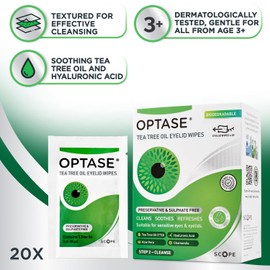 Optase Optase Tea Tree Oil Eyelid Cleansing Wipes - Daily Hygiene & Relief from Blepharitis, Tired and Dry Eyes - 3x20 Pack