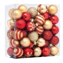 Sadodo 𝐂𝐡𝐫𝐢𝐬𝐭𝐦𝐚𝐬 𝐍𝐄𝐖 𝐘𝐄𝐀𝐑'𝐒 𝐁𝐚𝐮𝐛𝐥𝐞𝐬, Xmas Tree Decorations, Pack 50Pcs Christmas 𝐁𝐚𝐥𝐥𝐬 Ornaments, Red and Gold Snowflakes Set, Xmas Hanging Decorations