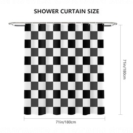 AIBIIN Checkered Shower Curtain 180x180cm/72x72 Inch - Black White Waterproof Bath Curtain, Durable Vintage Checkerboard Design with 12 Hooks, Machine Washable Fabric for All Bathrooms