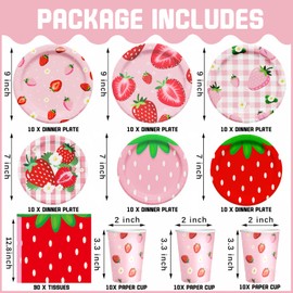 120pcs Strawberry Party Decoration Disposable Strawberry Paper Plates Cups and Napkins for Strawberry Themed Party Decorations for Girl Boy Summer Sweet Strawberry Baby Shower Supplies , Serve 30