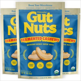 Philosopher Foods Gut Nuts - Fermented Cashews for Gut Health - Tangy, Umami, & Salty Flavors - Super Crunchy Low Carb Keto Snacks - Low Sugar Prebiotic & Postbiotic Cashew Snacks - 3oz Pouch (3 Pack)