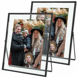 Qiannhee 8x10 Floating Frame Set of 2, Picture Frame Hold 8x10in 6x8in 5x7in Photo for Tabletop, Glass Finish, Metal Stand Frame Black, 2 Pack