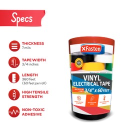 XFasten Vinyl Multi-Colored Electrical Tape Assortment Value Pack, 3/4-Inch x 60-Foot (7 mil), Multicolor (6-Pack) Colored Electrical Tape for Identification | Flame Retardant and Waterproof