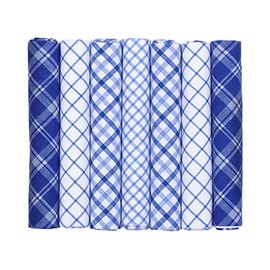MANDITTIONS Boxed Set of 7 Blue and White Checked Cotton Handkerchiefs