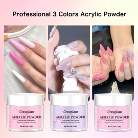 Creaglam Super Acrylic Powder 28g: 3Pcs Large Capacity Fuchsia Pink Lilac Breeze Nail Polymer for 3D Art Carving French Extension - 1oz. Cherry Blossom Professional Acrylic Powder No Need Lamp