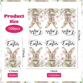100 Pcs Easter Paper Napkins 3 Ply Watercolor Easter Bunny Napkins Disposable Rabbit Flower Napkins Guest Hand Towels Bathroom Kitchen Supplies for Spring Holiday Easter Party Lunch Dinner Table Decor