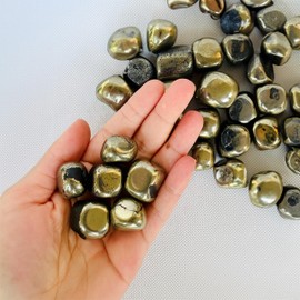 Golden Pyrite Tumbled Stones and Crystals Bulk, Polished Stones for Vase Filler, Lucky Stones, Fountain Rocks, Decorations, Rock Collection Size: 25-30 mm, 1 LB, Bulk Gemstones and Crystals
