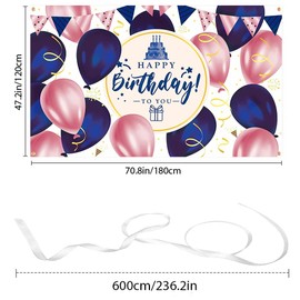 Happy Birthday Banner Navy Rose Gold Birthday Backdrop Background Party Decorations Large Navy Blue Rose Gold Birthday Decorations Photography Backdrop Photo Booth for Women Men Girls 71x44Inch