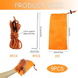 4 Pack 4mm Tent Guide Ropes Guy Line Reflective with Guy Cords Tensioners and Tent Pegs Fixing Nails with 1 Stroage Bag for Outdoor Camping Hiking (4 Ropes+Tensioners+Pegs / 1 Bag)