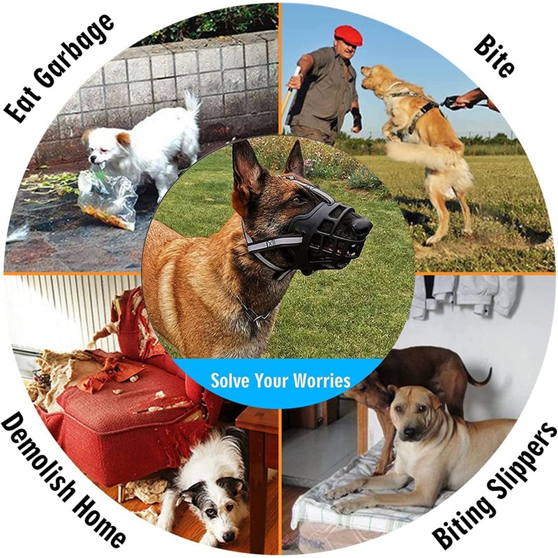 Dog Muzzle, Soft Rubber Safe Basket Breathable Muzzles Adjustable Straps