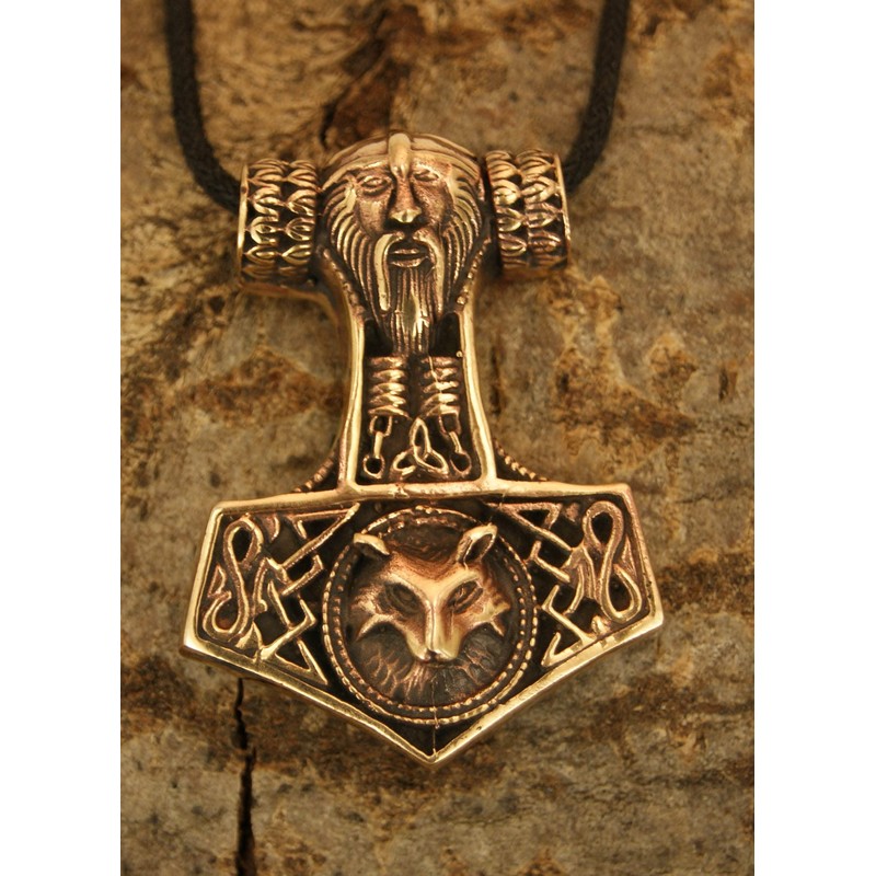 Large Thor's hammer Pendant from Bronze with Cotton ribbon