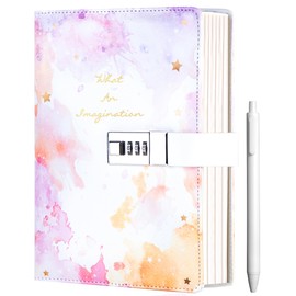 CAGIE Diary with Lock for Girls Age 8-12,Birthday Gifts for 9 10 11 12 Year Old Girls, Tie Dye Design 192 Pages Diary with Pen, 5.7 x 8.5 Inch Journal with Lock for Women Girl,Purple