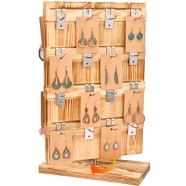 Lolalet Wood Rotating Jewelry Display Stand for Selling, 32 Hooks Earring Card Spinning Display Stand Rack, Jewelry Holder for Necklaces Bracelets Keychain -Oak