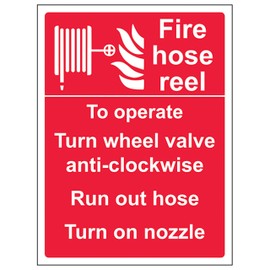 V Safety Fire Hose Reel - Self Operated 150 x 200 mm - 2mm Super-Tough Rigid Plastic Safety Sign