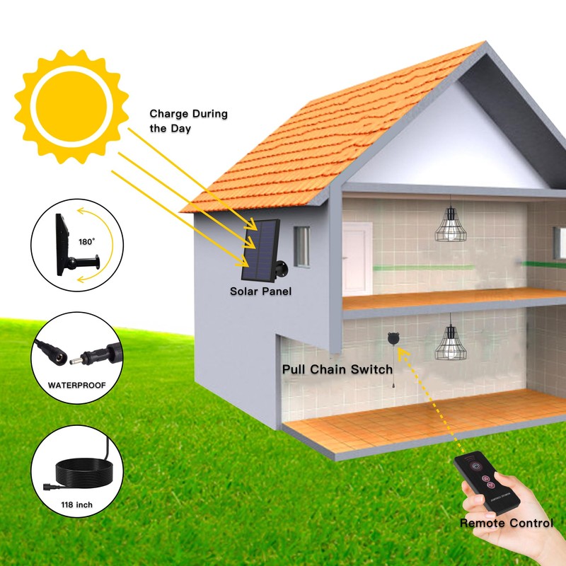 YUMAMEI Solar Pendant Lights, Solar Powered Shed Light with Pull