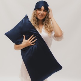 bene-sleep Premium Silk Pillowcase - 100% Mulberry Silk 22 Momme | Reinforced Seams | Oeko-Tex Certified* | Anti-Frizz & Wrinkle Reduction | Hypoallergenic & Skin Friendly (Dark Blue, 40 x 40 cm)