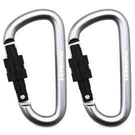 munkees Paquete de 2 mosquetones de anillo en D con bloqueo, clips Caribeener, gancho de resorte para llavero, hebilla de aluminio en forma de D (grande, paquete de 2, gris)