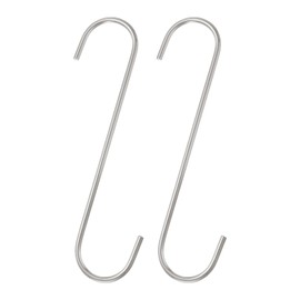 sourcing map 2pcs Long S Hooks 8 Inch Extra Long Metal S-Shaped Hanging Hooks High Manganese Steel S Hanger Storage Organizing Tool for Kitchen Garden Bathroom Garage Closet, Silver