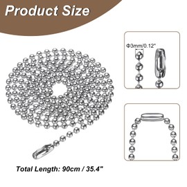 HARFINGTON Stainless Steel Ball Chain 3.0mm 35.4" Length 316L Round Bead Necklace Dog Tag Pull Chains with Connectors Clasps for Men Women Jewelry Making Bracelets Keychain, Silver