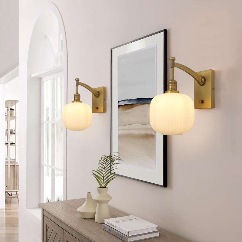 Pathson Milk White Glass Wall Sconce with Switch, Hardwired Wall