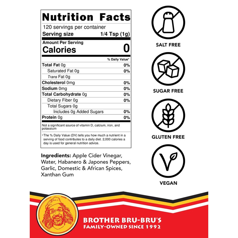Brother Bru-Bru’s Hot Sauce – No Sodium, Salt Free, Sugar