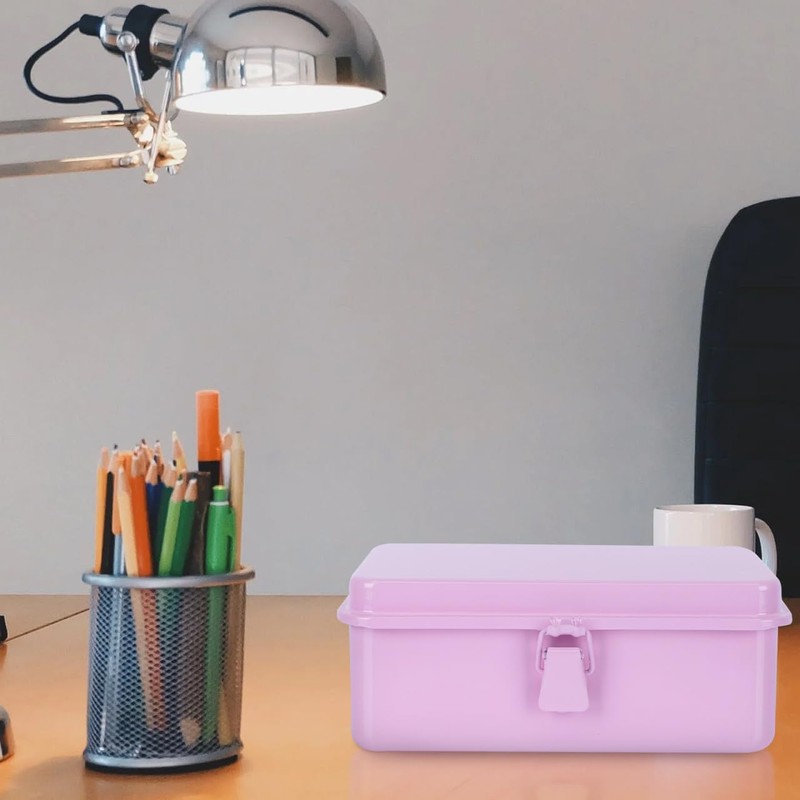 Pink Metal Stationery Storage Box with Lid – Desktop Organizer
