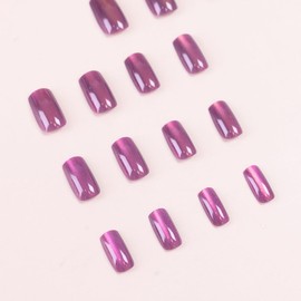 Purple Press on Nails Short Square Fake Nails Cat Eye False Nails Press on Glossy Shiny Acrylic Nails Gradient Artificial Nails Full Cover Glue on Nails for Women Girls Manicure 24Pcs