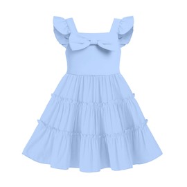 Blue Dresses for Toddler Girls 3t 4t Summer Flutter Sleeve One-Piece Dress 3 4 Years Kids Cute Lace A Line Frock Children Skin-Friend Butterfly's Sundress