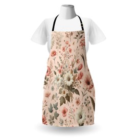 Ambesonne Floral Apron Pack of 2, Springtime Farmhouse Concept Nostalgic Feel Gentle Floral Pattern with Leaves, Unisex Kitchen Bib with Adjustable Neck, 2 Pcs - Adult Size, Blush Olive Green