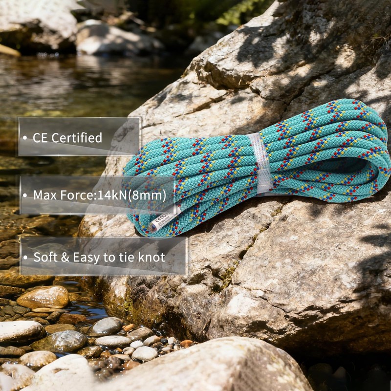 NewDoar CE & UIAA Certificated Static Climbing Rope 14KN 8mm(5/16in)