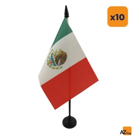 AZ FLAG Pack of 10 Mexico Table Flags - 6" x 4" - 10 Mini Flags Mexican Office Flag 100% Polyester with 10" Flag Pole and Black Plastic Base