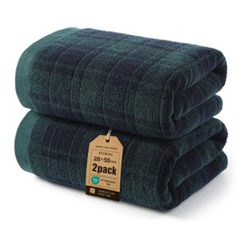 REDKISS 100% Cotton Bath Towels Set, Checkered Towel for Bathroom, Green