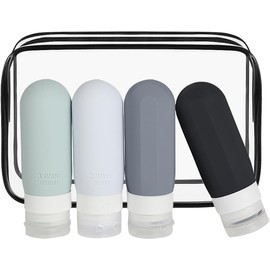 LHMNLU Juego de 4 contenedores dispensadores de artículos de tocador de Silicona, Botellas de Viaje para aerolíneas, contenedores Recargables a Prueba de Fugas aprobados por la TSA, sin Bpa