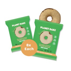 PLANET BAKE Vegan Donut - Gluten Free, Sugar Free, Kosher, Soy Free, Keto Donuts - Moist & Delicious Individually Wrapped Donuts For On-The-Go Healthy Snacking - Vanilla Bean (8 Pack)