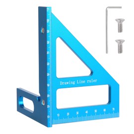 Kosmi Metric and Imperial 3D Multi-Angle Measuring Ruler, 45/90 Degree Aluminum Alloy Woodworking Square Protractor,Woodworking Protractor,Angle Measurement Tool (Blue Metric Square)
