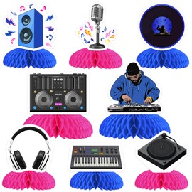 Fangleland 8pcs DJ Themed Honeycomb Centerpieces Decorations, Music Disco Hip Hop Table Toppers Party Supplies,BirthdayBachelorettePartyTableDecor