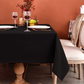 MEANMOY Black 210 GSM Water & Stain Resistant Square Tablecloth - Solid 90 x 132 Inch Rectangle Table Cloth Cover in Wrinkle Free Washable Wipe Clean Polyester Fabric for Wedding, Party, Banquet