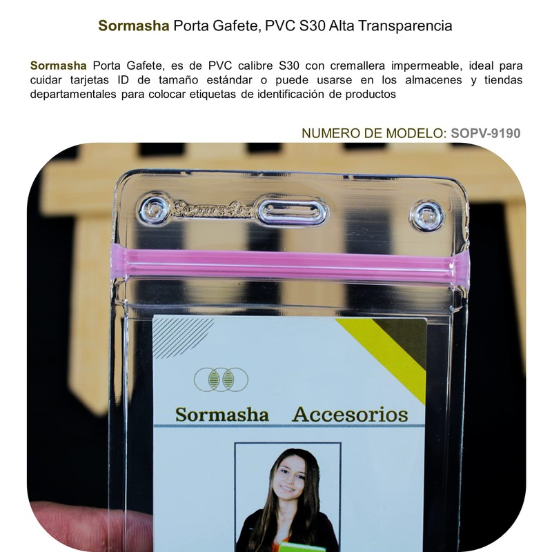 Sormasha Porta Gafete o Credencial, PVC Alta Transparencia Calibre S30